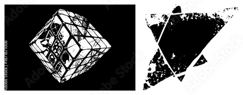 Abstract Geometric Cube with Fragmented and Textured Surfaces