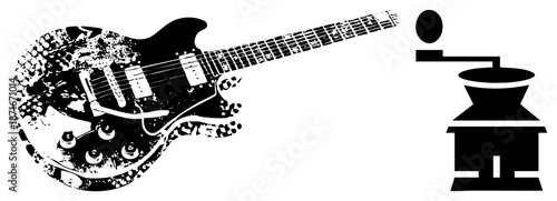 Electric Guitar with Distressed Texture and Coffee Grinder