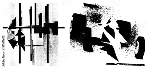 Abstract Geometric Forms with Halftone Texture and Dynamic Composition