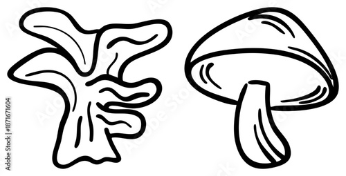 Cartoon Mushroom and Tree Sapling Vector