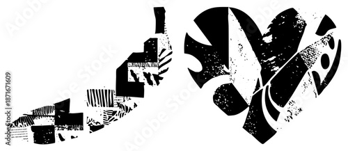 Abstract Geometric Shapes with Textured Black and White
