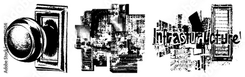 Abstract Urban Infrastructure Symbols in Halftone Vector Design