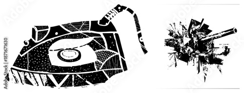 Vintage Iron and Cannon in Bold Graphic Stencil Style