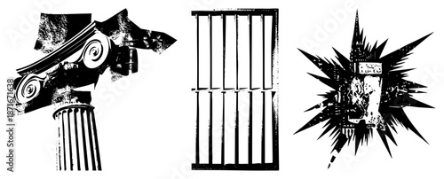 Three Symbolic Black and White Vector Column, Bars, and