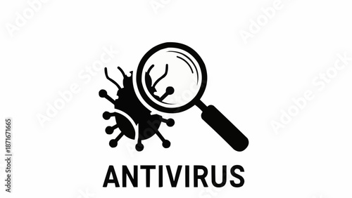 Antivirus software icon with magnifying glass examining bug.