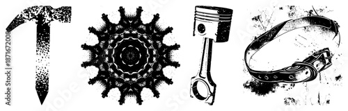 Industrial Tools and Mechanical in Grunge Vector Art