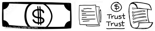 Hand Drawn Financial Featuring Money, Contracts, and Trust Symbols