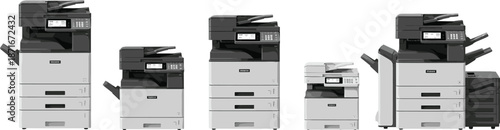 Set of Modern Office Photocopy Machines and Multi-Function Laser PrintersSet of Modern Office Photocopy Machines and Multi-Function Laser Printers