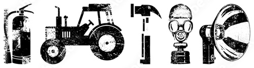 Vintage Industrial Tools and Safety Gear Set