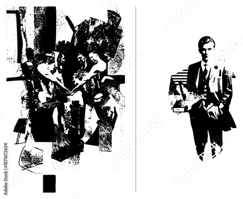 Abstract Black and White Silhouettes of Figures in Dynamic Poses