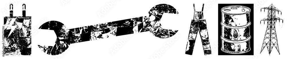 Obraz premium Industrial Tools and Equipment in Grunge Vector Style