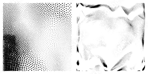 Abstract Halftone Dot Gradient and Wavy in Black and White
