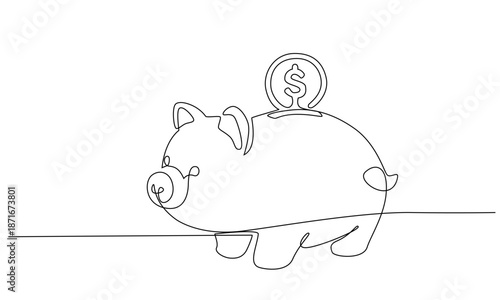 One continuous line drawing of a piggy bank.Safe money symbol and business finance.vector illustration eps 10