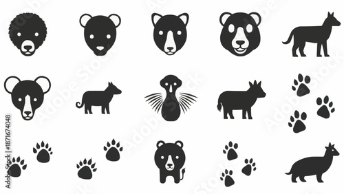 Collection of Animal Icons and Silhouettes.