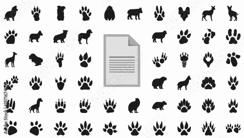 Collection of Animal Paw Prints and Silhouettes.