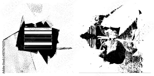 Abstract Geometric Forms with Halftone Texture and Bold Black Shapes