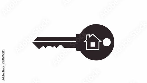 Black Silhouette of a House Key with a House Symbol.