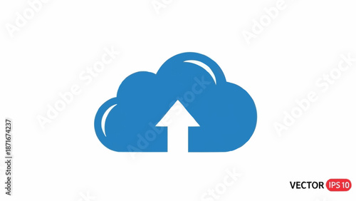 Blue cloud icon with upload arrow symbol.