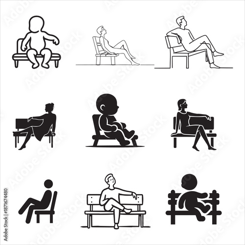 Resting Person Sitting Bench Minimal Silhouette Line Art