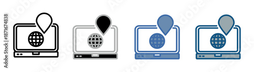 
Digital nomad icon set multiple style collection with computer, globe and map designs
