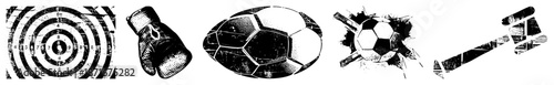 Vintage Target, Boxing Glove, Soccer Ball, Shattered Wall Ball, Broken Stick Vector