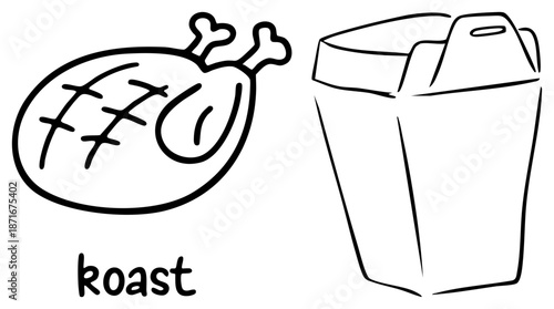Roasted Chicken Leg with Bone and Takeout Cup Vector Illustration