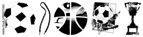 Soccer Ball, Cleats, and Trophy in Halftone Vector Design