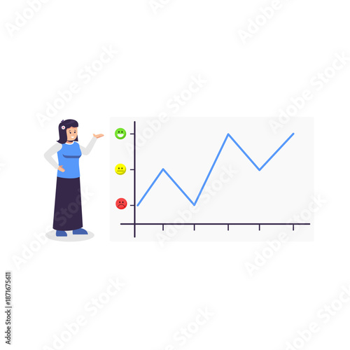 Woman Mood Swing Illustration with Emotional Level Line Chart
