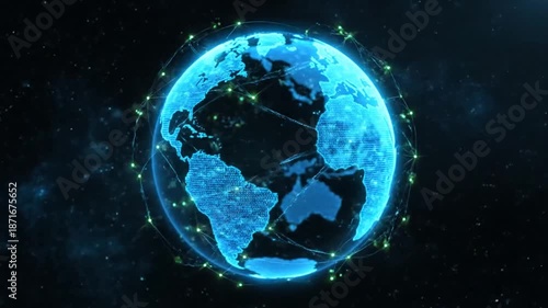Futuristic Global Network Digital Earth 3D Technology Illustration World Connectivity Concept