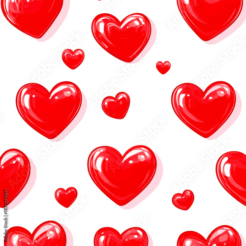 Vibrant Glossy Red Hearts Seamless Pattern