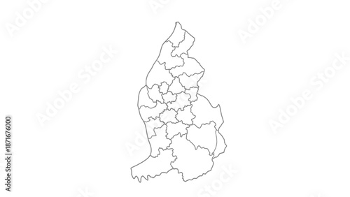 Liechtenstein Map with Administrative Divisions Outline on Isolated White Background