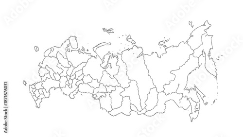 Russia Map with Administrative Divisions Outline on Isolated White Background