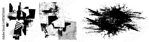 Abstract Geometric Shapes in Halftone and Splatter Vector Art