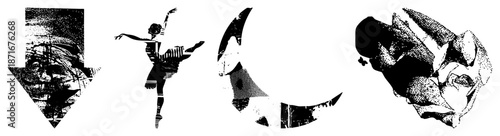 Abstract Halftone Artistic Silhouettes in Black and White Vector Design