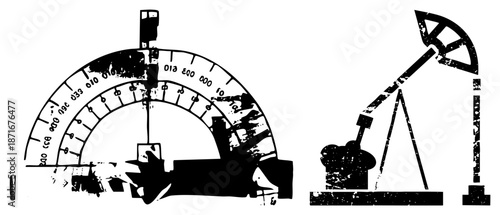 Vintage Compass and Oil Pumpjack Industrial