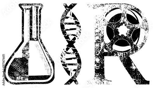 Scientific Symbols Representing Biology, Chemistry, and Research
