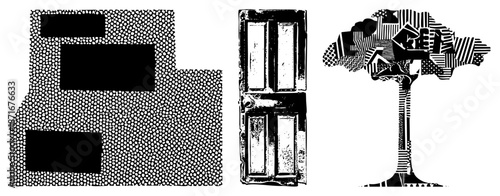 Abstract Geometric Shapes with Halftone Dot and Textured Door Silhouette
