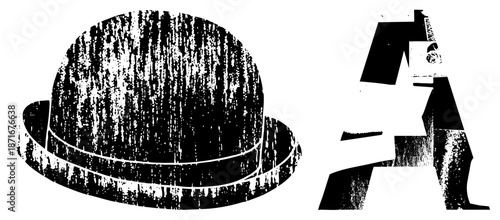 Vintage Bowler Hat and Letter A with Distressed Halftone Texture