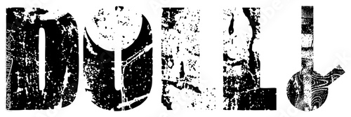 Distressed Typographic Wordmark "DOLL" with Abstract Glyph Design