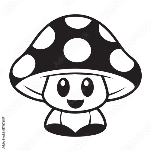 Black silhouette mushroom character kawaii vegetable cartoon character. Adorable Cute Mushroom Vegetable Character Illustration