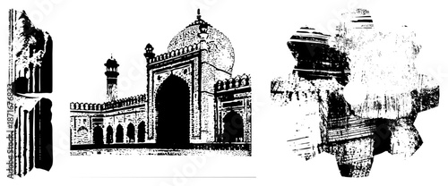 Islamic Mosque Architecture with Dome and Minaret Silhouettes