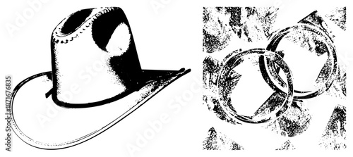 Classic Cowboy Hat and Interlocking Rings Vector Illustration