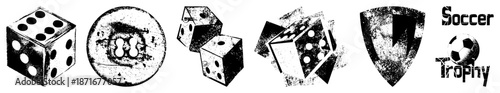Grunge Styled Dice and Soccer Trophy Logos in Vector Design