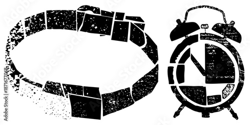 Fragmented Alarm Clock and Oval Shape with Distressed Texture