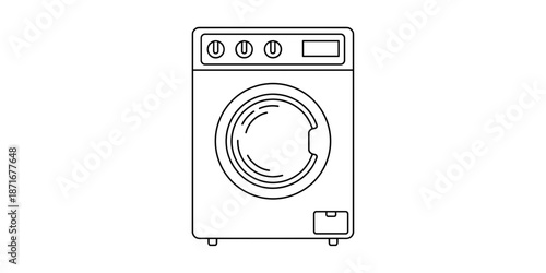 Laundry machine vector symbol in thin line style. High-quality black outline icon of a modern washing machine for web, mobile apps, and graphic design projects