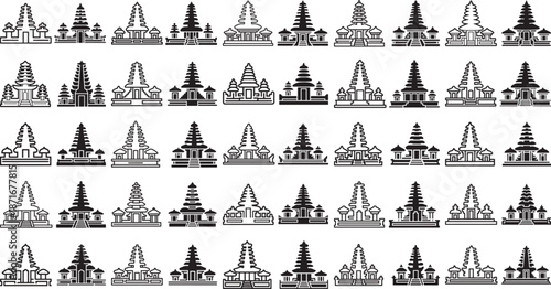 Collection of various traditional Balinese temple designs in black and white illustration