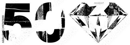 Bold Number 50 and Diamond with Halftone Texture