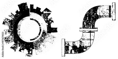 Industrial Gear and Pipe Joint with Distressed Textured Vector Design