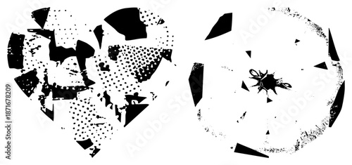 Abstract Broken Heart and Shattered Sphere in Halftone Vector Art