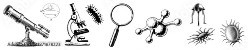 Vintage Scientific Instruments & Microscopic Organisms Illustrated